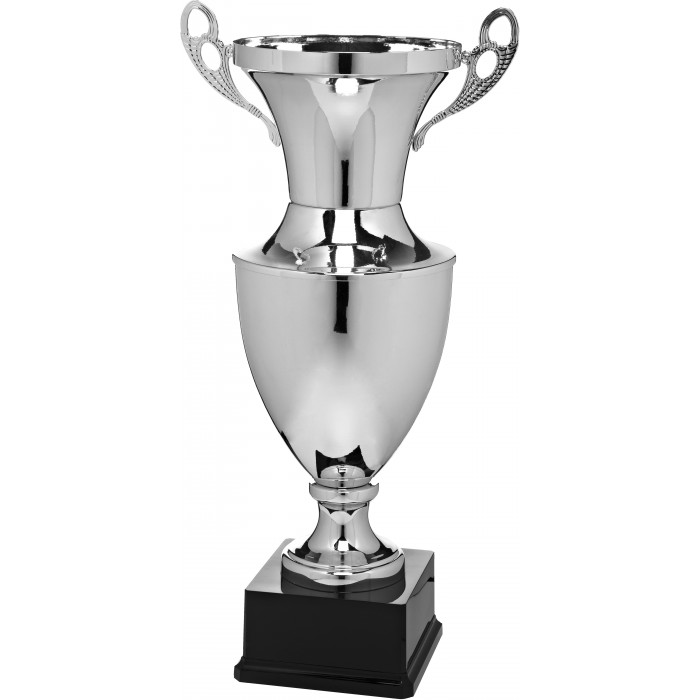 LARGE SILVER METAL HANDLED TROPHY CUP - 28.5''